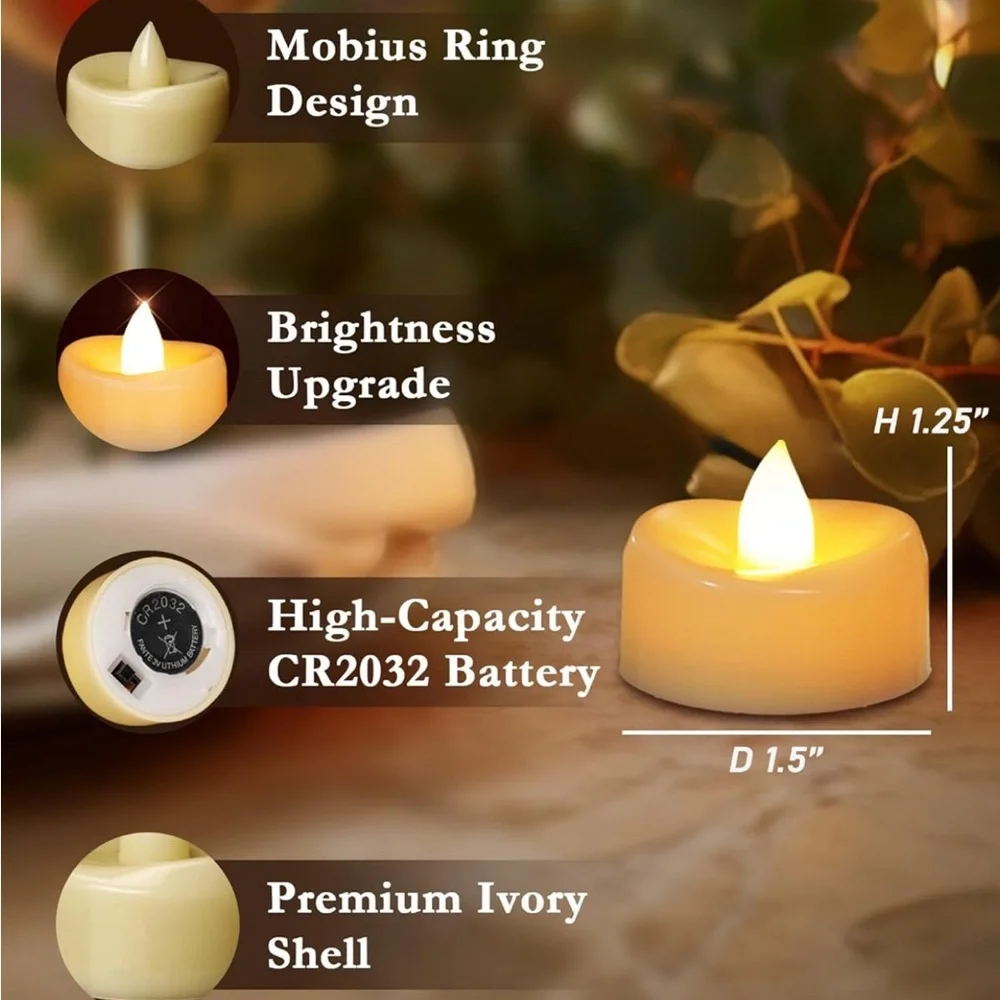 Flameless Candles, 24 Pack LED Tea Lights Candles Battery.Flickering Tea Lights